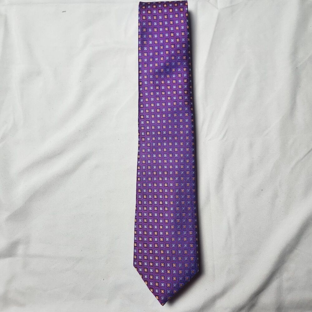 Ted Baker	Mens Geometric Print Silk Tie Purple Blue
